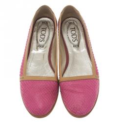 Pre Owned Tod's Pink Python Ballet Flats Size 37