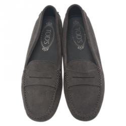 Pre Owned Tod's Grey Suede Penny Loafers Size 38