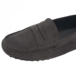 Pre Owned Tod's Grey Suede Penny Loafers Size 38