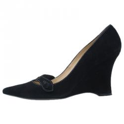 Pre Owned Tod's Black Suede Cutout Pointed Toe Wedge Pumps Size 38.5 