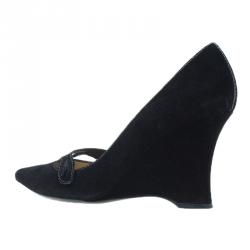 Pre Owned Tod's Black Suede Cutout Pointed Toe Wedge Pumps Size 38.5 
