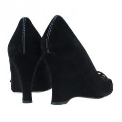 Pre Owned Tod's Black Suede Cutout Pointed Toe Wedge Pumps Size 38.5 