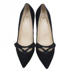 Pre Owned Tod's Black Suede Cutout Pointed Toe Wedge Pumps Size 38.5 