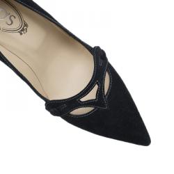 Pre Owned Tod's Black Suede Cutout Pointed Toe Wedge Pumps Size 38.5 