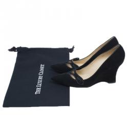 Pre Owned Tod's Black Suede Cutout Pointed Toe Wedge Pumps Size 38.5 