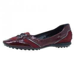 Pre Owned Tod's Red Suede and Leather Ballet Flats Size 37.5