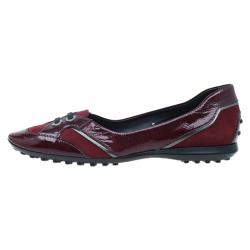 Pre Owned Tod's Red Suede and Leather Ballet Flats Size 37.5