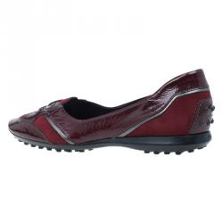 Pre Owned Tod's Red Suede and Leather Ballet Flats Size 37.5