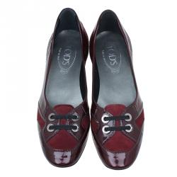 Pre Owned Tod's Red Suede and Leather Ballet Flats Size 37.5