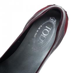 Pre Owned Tod's Red Suede and Leather Ballet Flats Size 37.5
