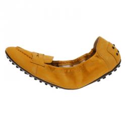 Pre Owned Tod's Yellow Suede Ballet Flats Size 39