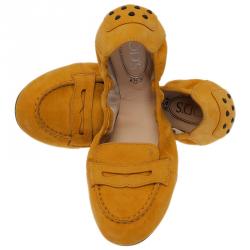 Pre Owned Tod's Yellow Suede Ballet Flats Size 39