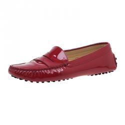 Pre Owned Tod's Red Patent Penny Loafers Size 38.5