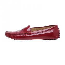 Pre Owned Tod's Red Patent Penny Loafers Size 38.5