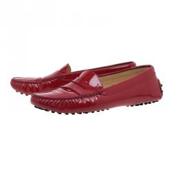 Pre Owned Tod's Red Patent Penny Loafers Size 38.5