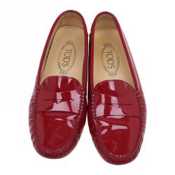Pre Owned Tod's Red Patent Penny Loafers Size 38.5
