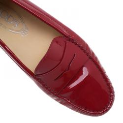 Pre Owned Tod's Red Patent Penny Loafers Size 38.5