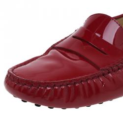 Pre Owned Tod's Red Patent Penny Loafers Size 38.5