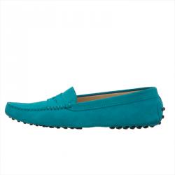 Pre Owned Tod's Turquoise Suede Penny Loafers Size 38