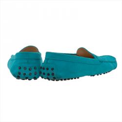 Pre Owned Tod's Turquoise Suede Penny Loafers Size 38