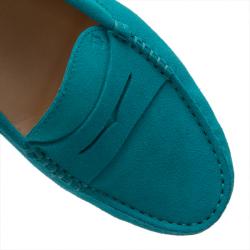 Pre Owned Tod's Turquoise Suede Penny Loafers Size 38