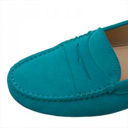 Pre Owned Tod's Turquoise Suede Penny Loafers Size 38