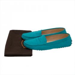 Pre Owned Tod's Turquoise Suede Penny Loafers Size 38