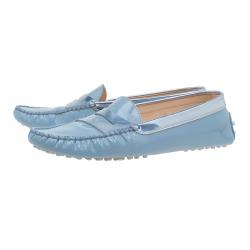 Pre Owned Tod's Light Blue Patent and Metallic Leather Penny Loafers Size 40