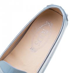 Pre Owned Tod's Light Blue Patent and Metallic Leather Penny Loafers Size 40