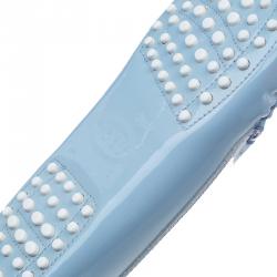 Pre Owned Tod's Light Blue Patent and Metallic Leather Penny Loafers Size 40