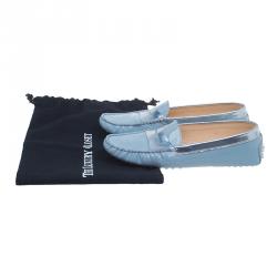 Pre Owned Tod's Light Blue Patent and Metallic Leather Penny Loafers Size 40