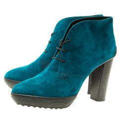 مملوكة مسبقًا Tod's Turquoise Suede Lace Up Boots Size 39.5