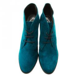 مملوكة مسبقًا Tod's Turquoise Suede Lace Up Boots Size 39.5