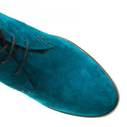 مملوكة مسبقًا Tod's Turquoise Suede Lace Up Boots Size 39.5