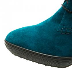 مملوكة مسبقًا Tod's Turquoise Suede Lace Up Boots Size 39.5