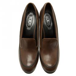 Pre Owned Tod's Brown Leather Loafer Platform Pumps Size 39.5 