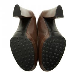 Pre Owned Tod's Brown Leather Loafer Platform Pumps Size 39.5 
