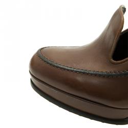 Pre Owned Tod's Brown Leather Loafer Platform Pumps Size 39.5 