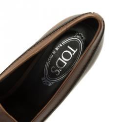Pre Owned Tod's Brown Leather Loafer Platform Pumps Size 39.5 