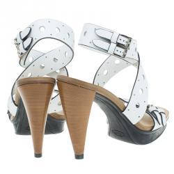 Pre Owned Tod's White Leather Cut Out Ankle Cross Strap Platform Sandals Size 40