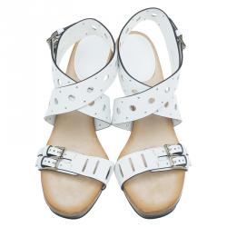Pre Owned Tod's White Leather Cut Out Ankle Cross Strap Platform Sandals Size 40