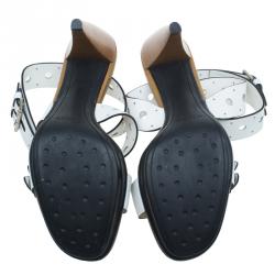 Pre Owned Tod's White Leather Cut Out Ankle Cross Strap Platform Sandals Size 40