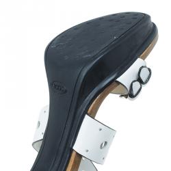 Pre Owned Tod's White Leather Cut Out Ankle Cross Strap Platform Sandals Size 40