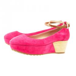 Pre Owned صندل تودز بكعب روكي وشريط كاحل سويدي وردي مقاس 36.5