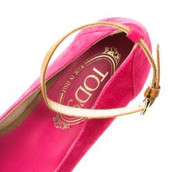 Pre Owned صندل تودز بكعب روكي وشريط كاحل سويدي وردي مقاس 36.5