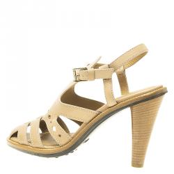 Pre Owned Tod's Beige Leather Cut Out Strappy T-Strap Sandals Size 39