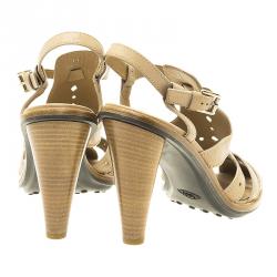 Pre Owned Tod's Beige Leather Cut Out Strappy T-Strap Sandals Size 39