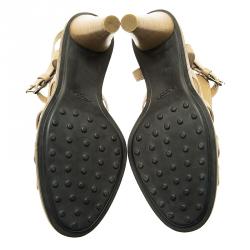 Pre Owned Tod's Beige Leather Cut Out Strappy T-Strap Sandals Size 39