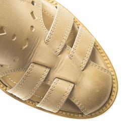 Pre Owned Tod's Beige Leather Cut Out Strappy T-Strap Sandals Size 39