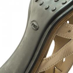 Pre Owned Tod's Beige Leather Cut Out Strappy T-Strap Sandals Size 39